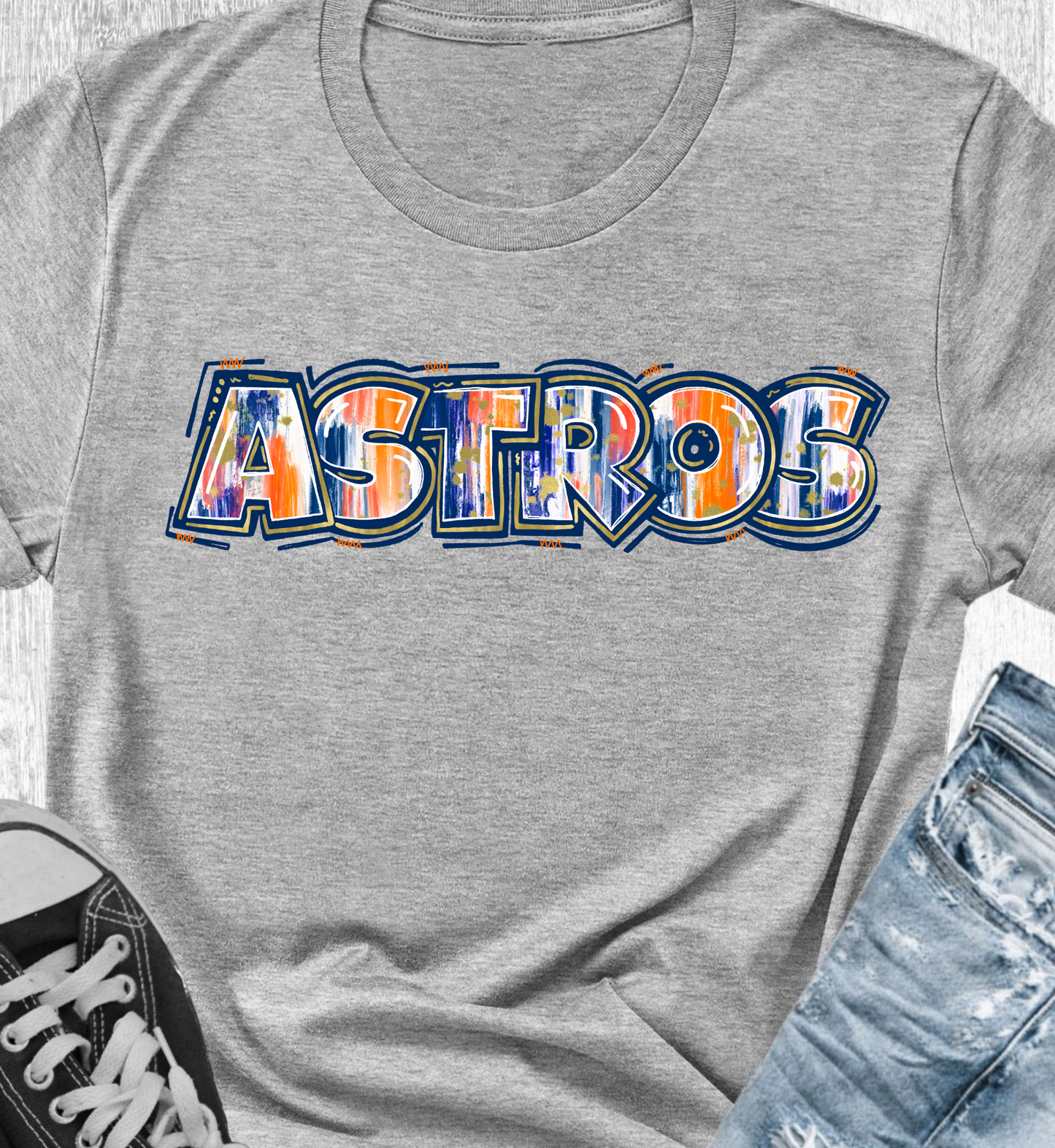 Astros Drawn Collage Tee - Heather Grey